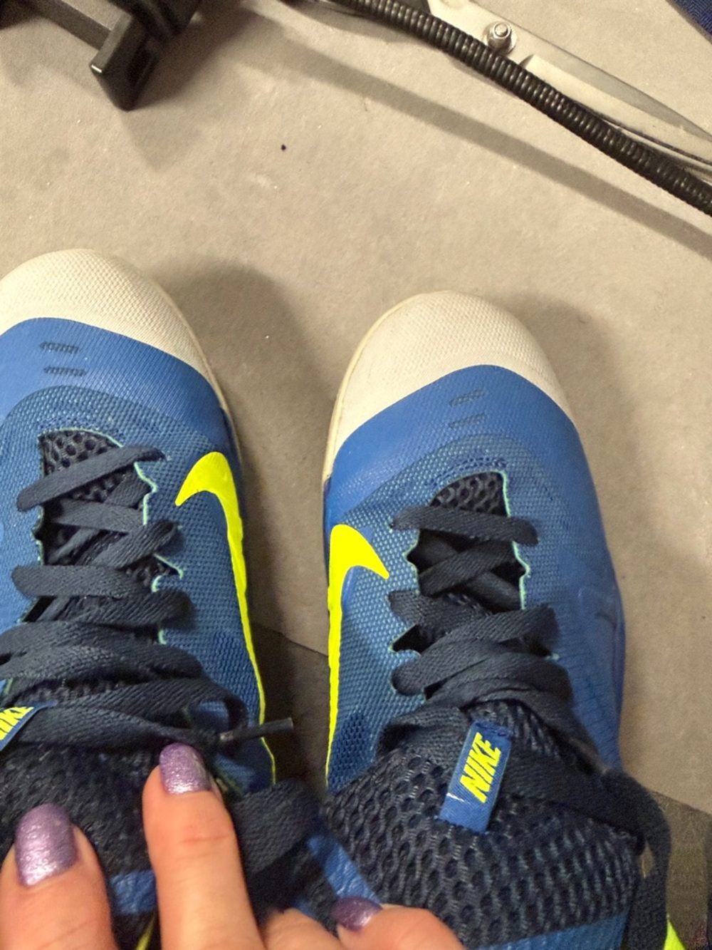 Nike Blue and Neon Yellow High-Top Basketball Shoes - Picture 8 of 9